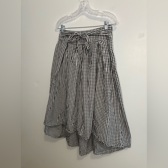 Max Studio Gingham Black White Midi Skirt Hi Low Tie Front Size 8 Lightweight - Picture 8 of 16